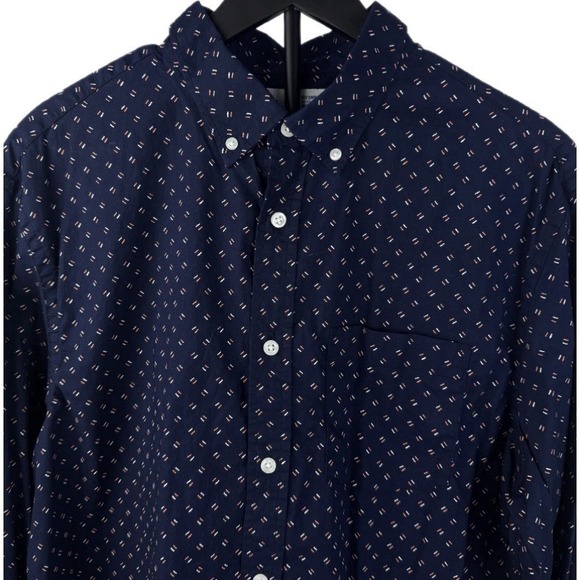 Old Navy Everyday Shirt Men L Navy Blue Slim Fit Built-In Flex Dash Pattern - Picture 3 of 8